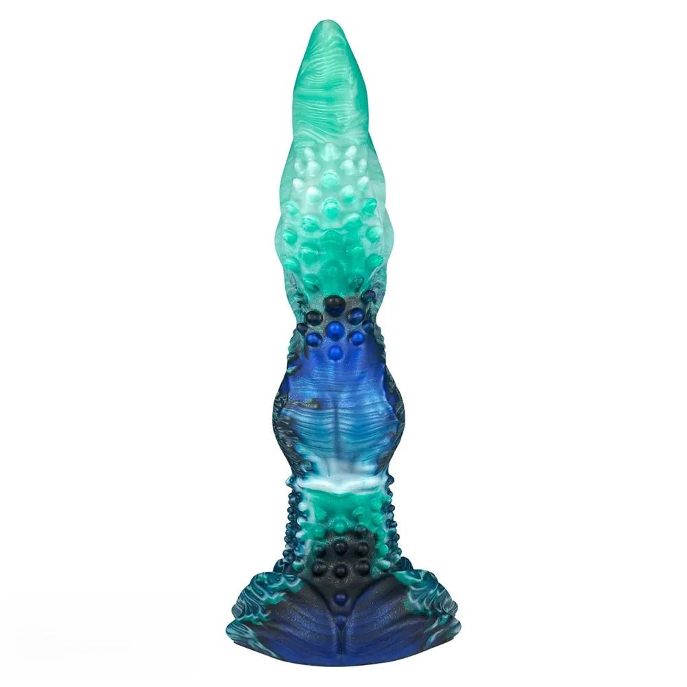 Teal Spiked Fantasy Dildo - Textured Monster Dildo 10 in