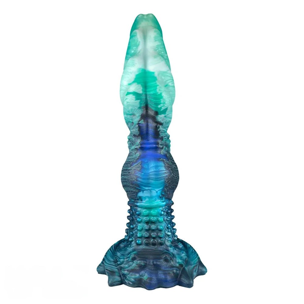 Teal Spiked Fantasy Dildo - Textured Monster Dildo 10 in