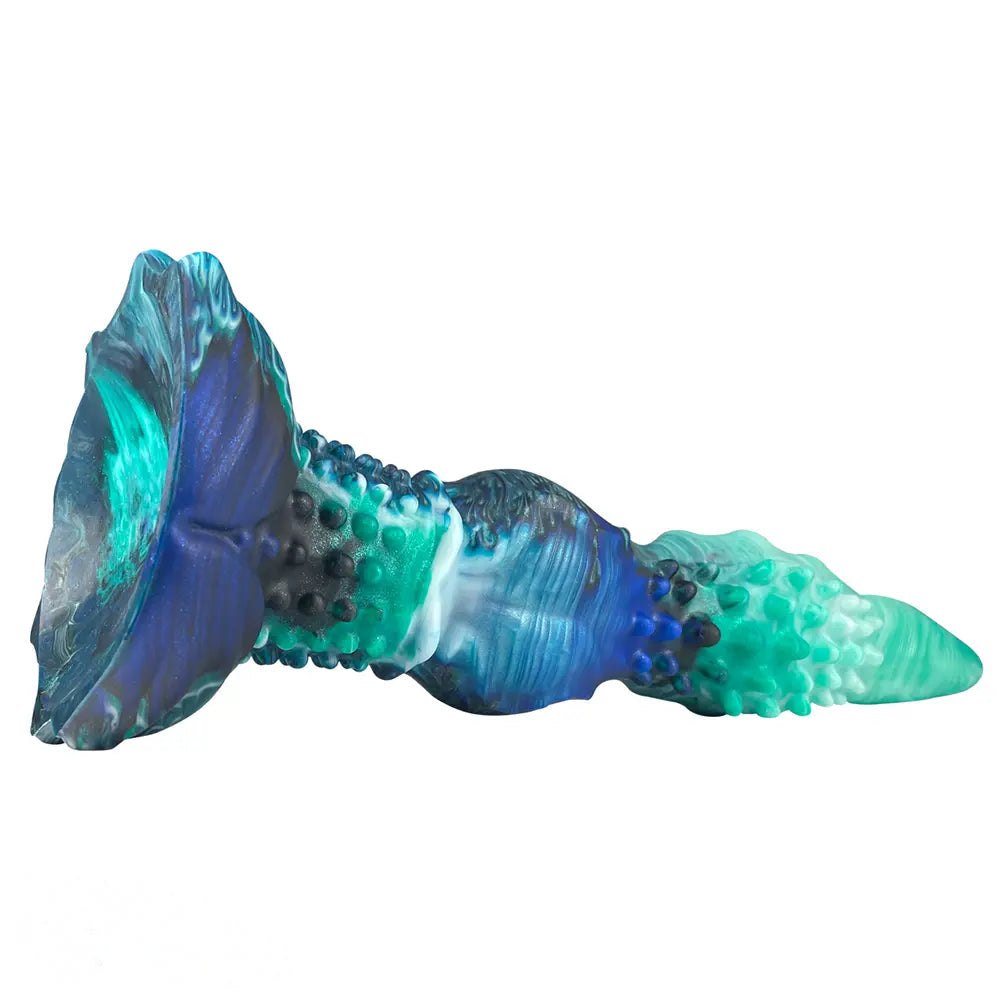 Teal Spiked Fantasy Dildo - Textured Monster Dildo 10 in