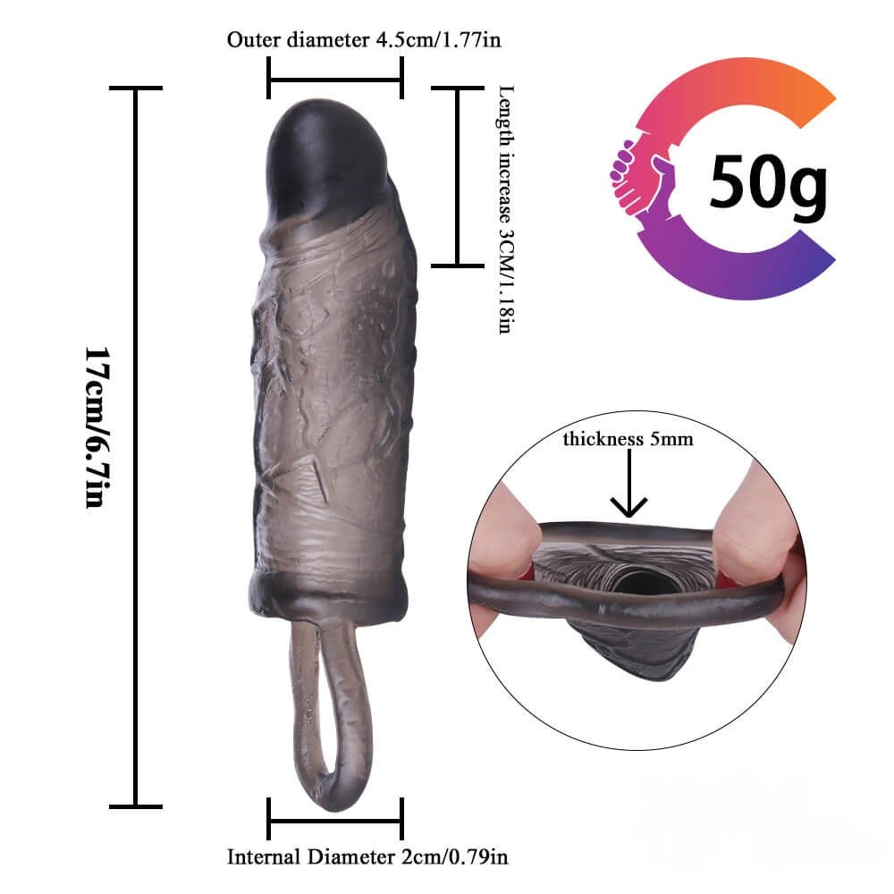 Textured Cock Extender Sleeve - Black TPE Ring Sleeve