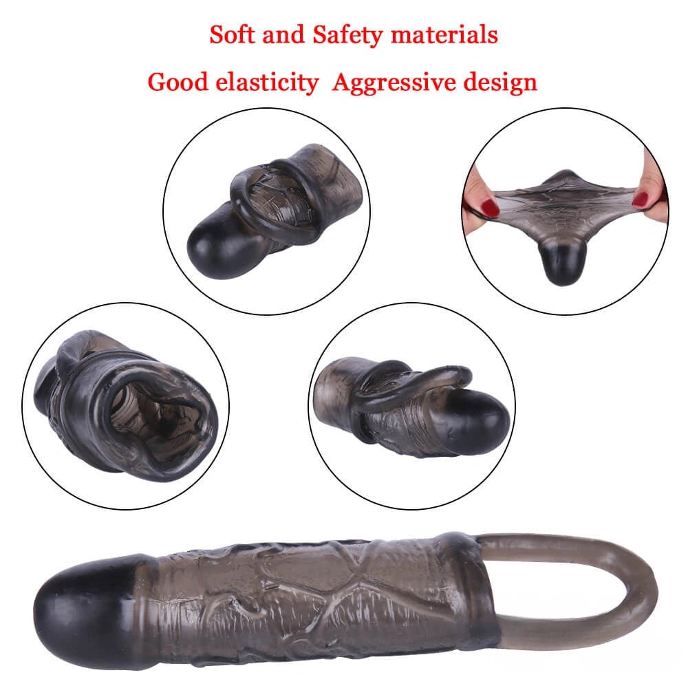 Textured Cock Extender Sleeve - Black TPE Ring Sleeve