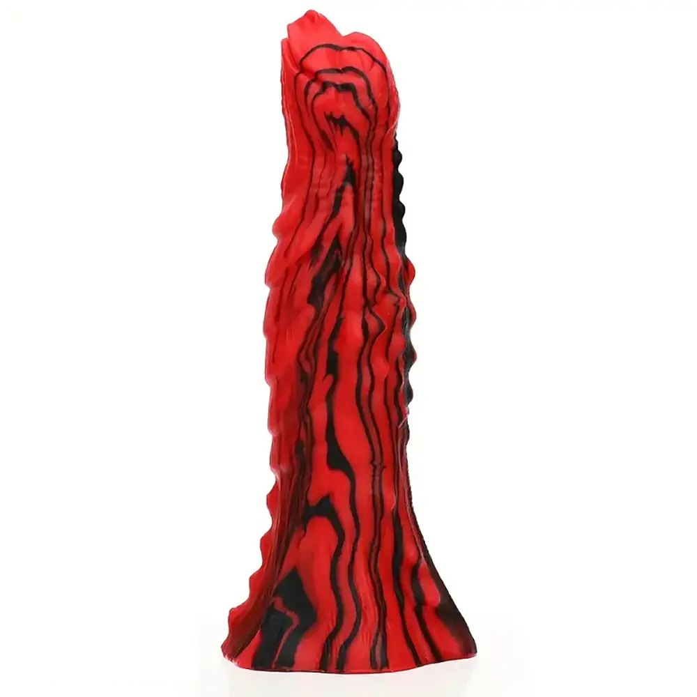Textured Fantasy Dildo Red and Black - Dragon Dildo