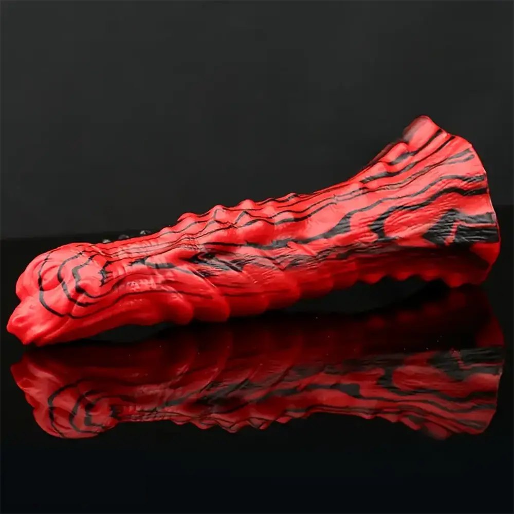 Textured Fantasy Dildo Red and Black - Dragon Dildo