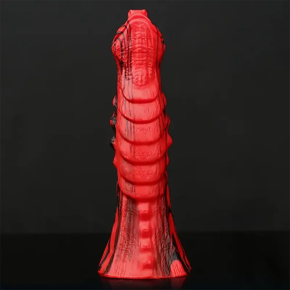 Textured Fantasy Dildo Red and Black - Dragon Dildo