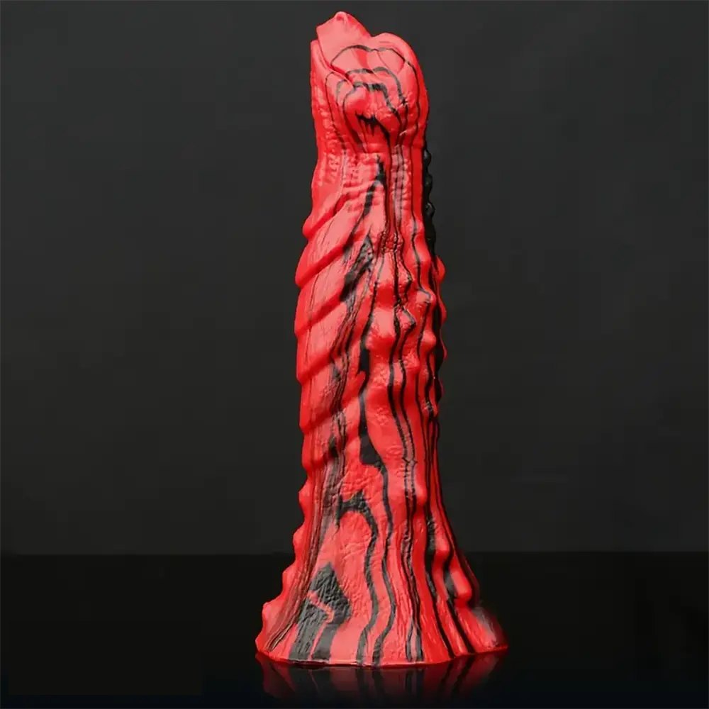Textured Fantasy Dildo Red and Black - Dragon Dildo