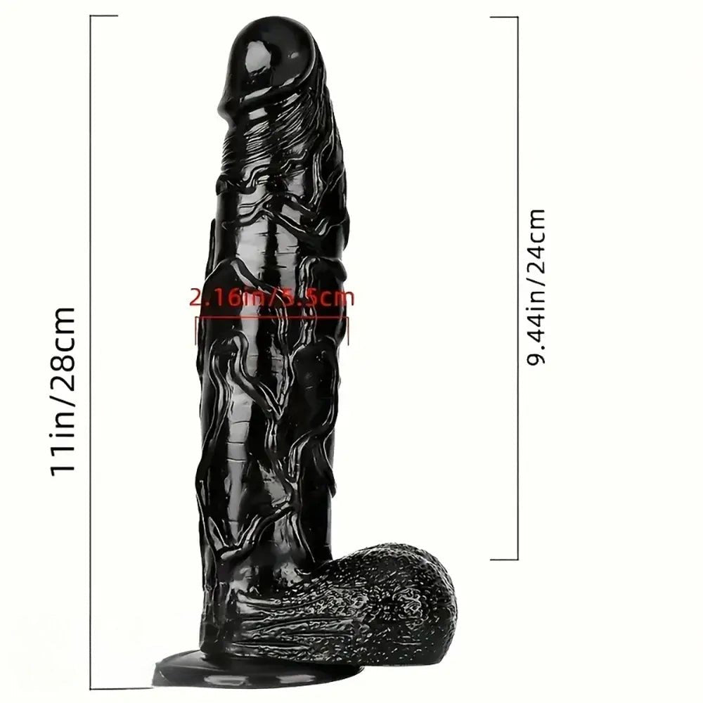 Thick Realistic Dildo 11 in - Giant Black PVC Dildo