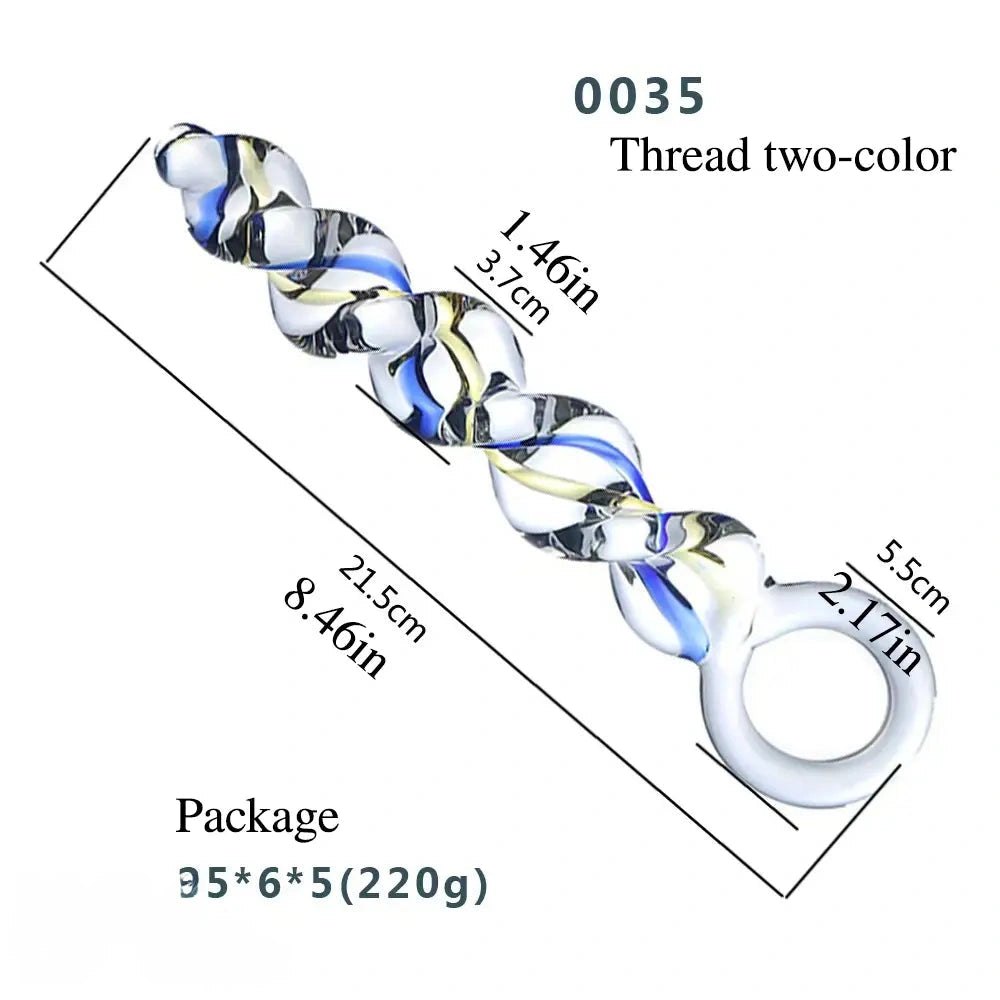 Threaded Glass Wand Dildo - Colorful Glass Massager