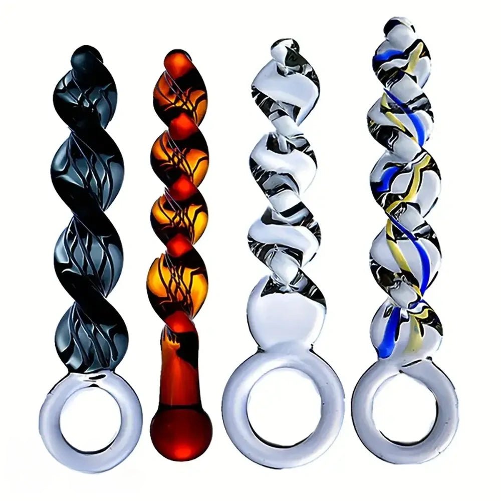 Threaded Glass Wand Dildo - Colorful Glass Massager