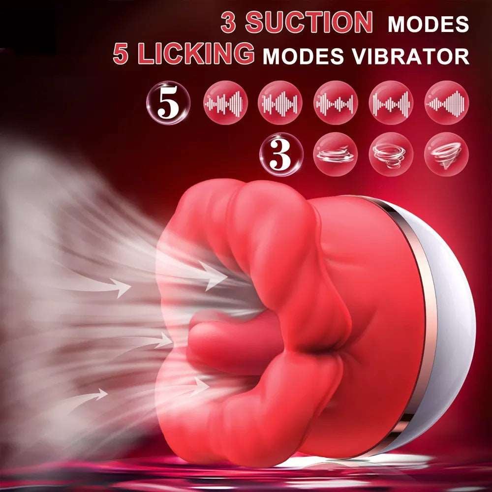 Tongue-Licking Suction Vibrator - Rose Toy Clit Sucker