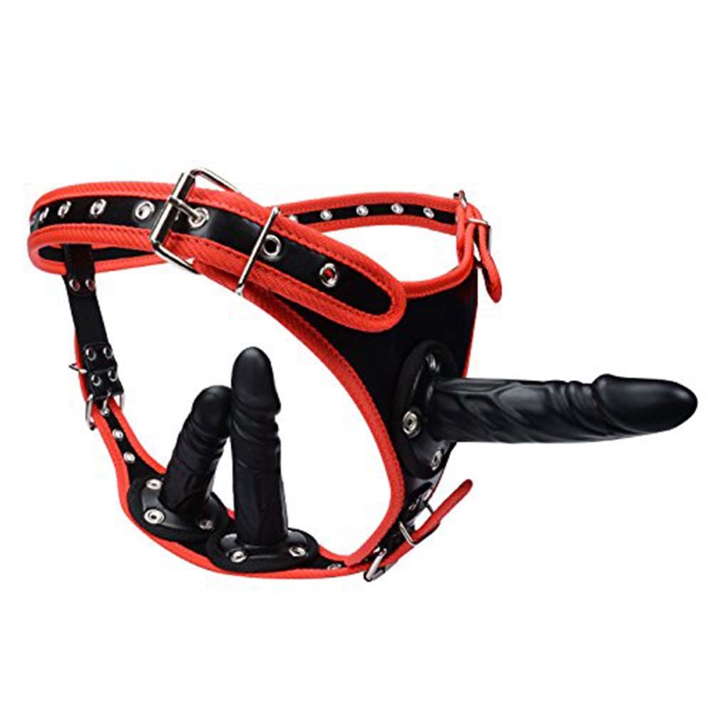 Triple Dildo Strap-On Harness - Adjustable G-Spot Strap-On