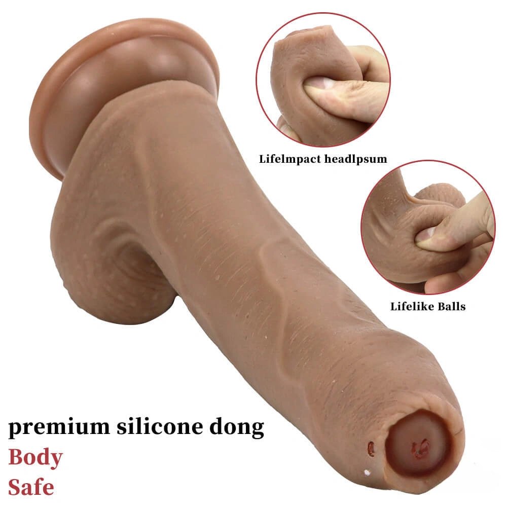 Uncut Realistic Dildo 8.7in - Brown Silicone Dildo