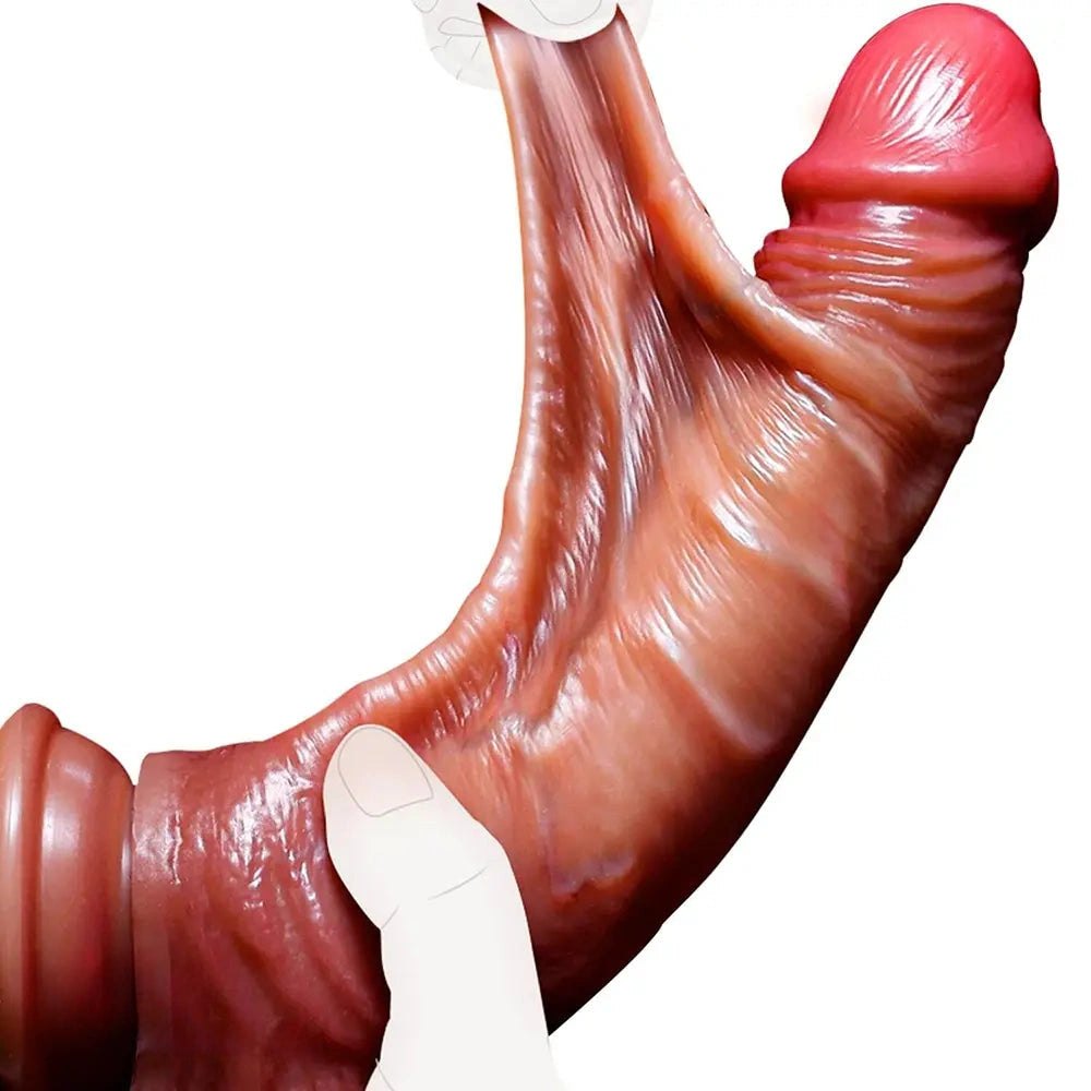 Uncut Slide Skin Realistic Dildo - Sliding Foreskin Detail