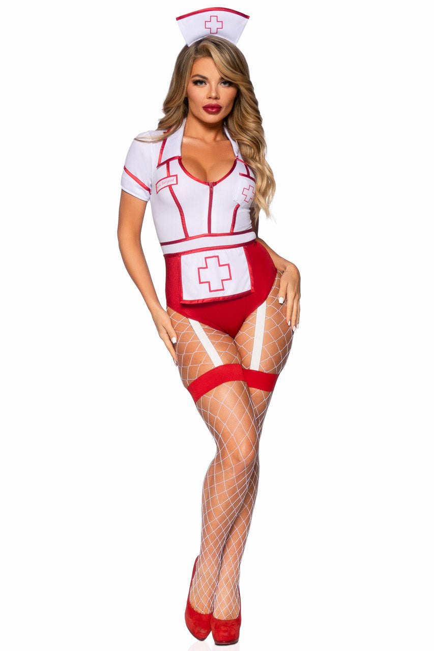 V-Neck Nurse Bodysuit with Apron - Lingerie Bodysuit for Women