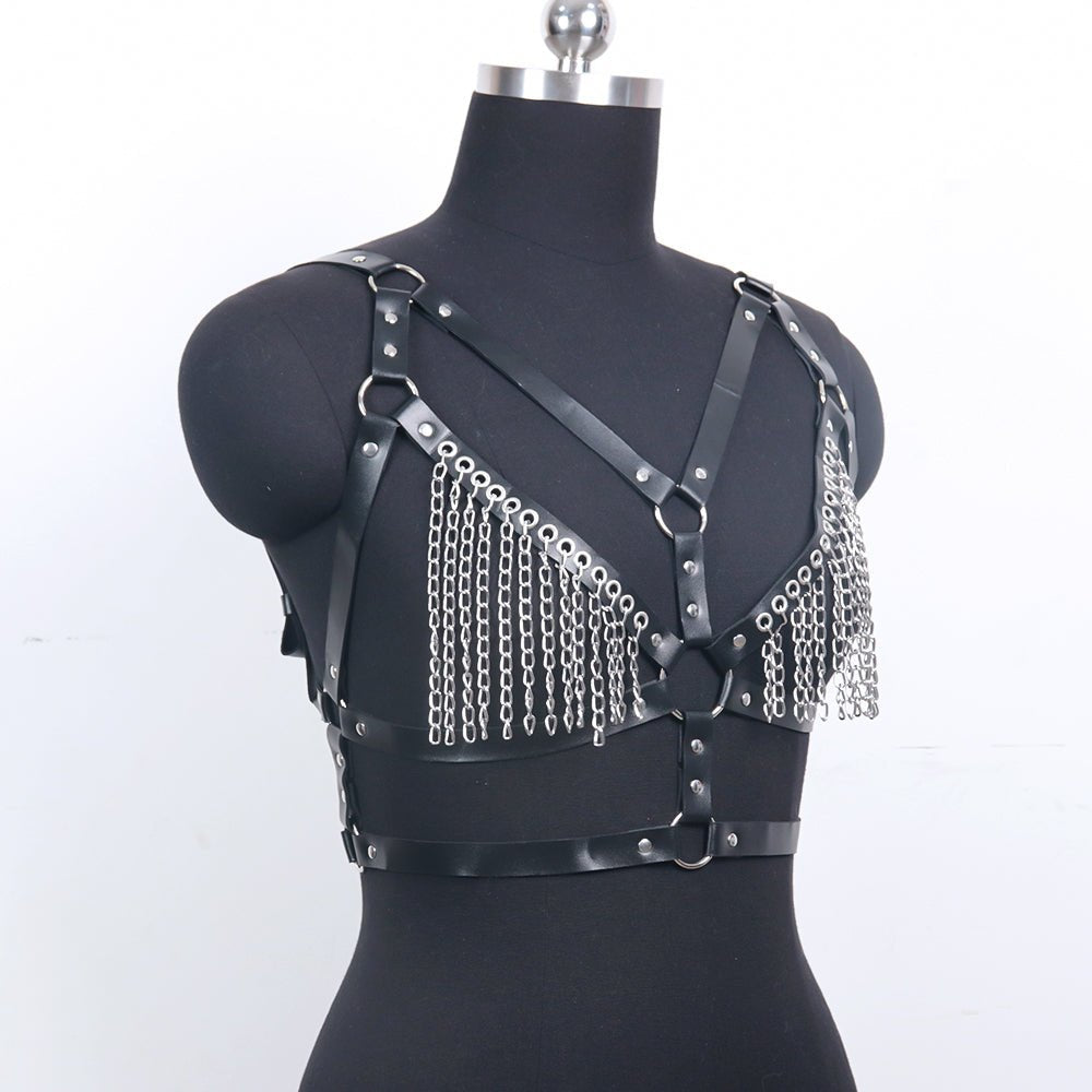 Leather Harness Chain Bra Set - Lingerie Set for Women