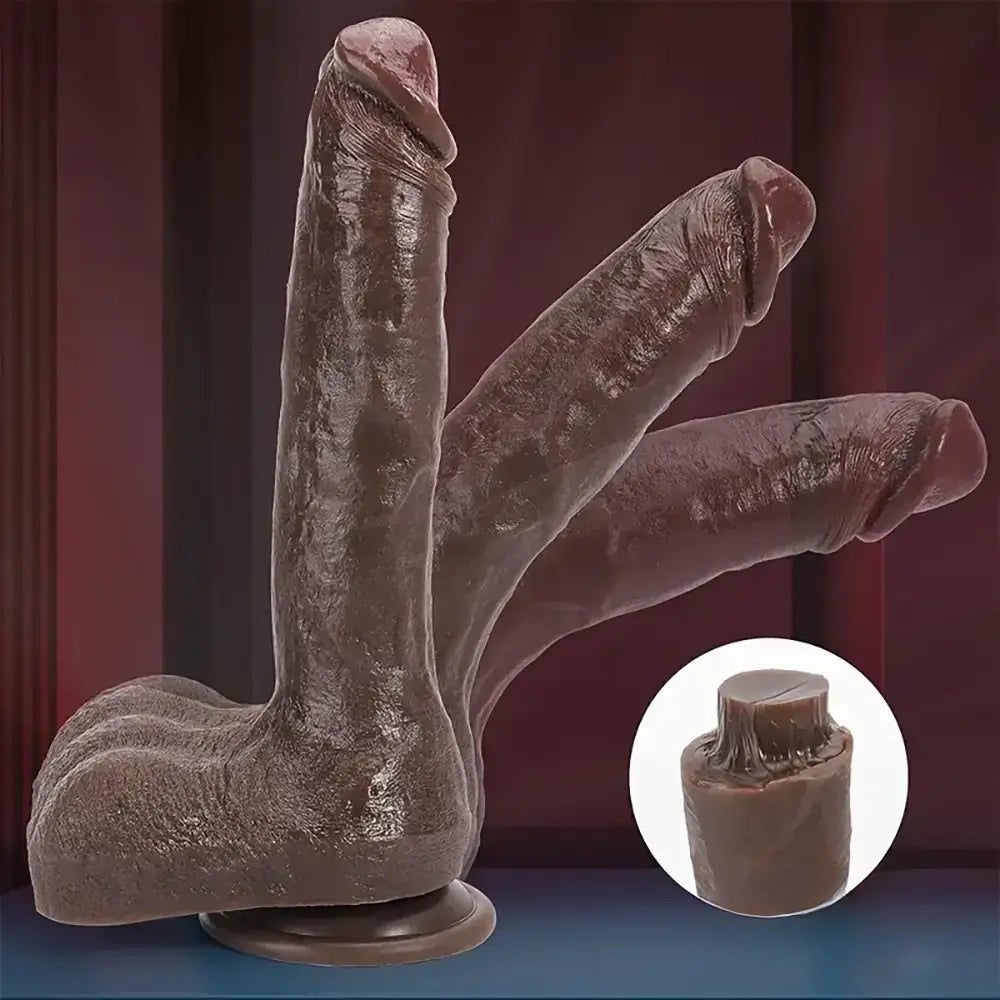 Veined Silicone Big Dildo with Balls - Thick Realistic Dildo