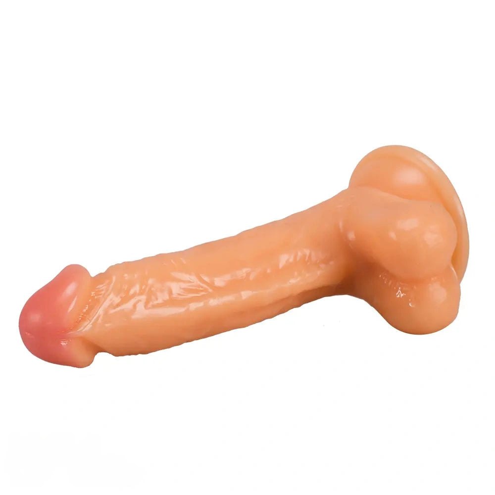 Veiny Pink-Tip Suction Dildo - Realistic PVC Dildo, 7 in