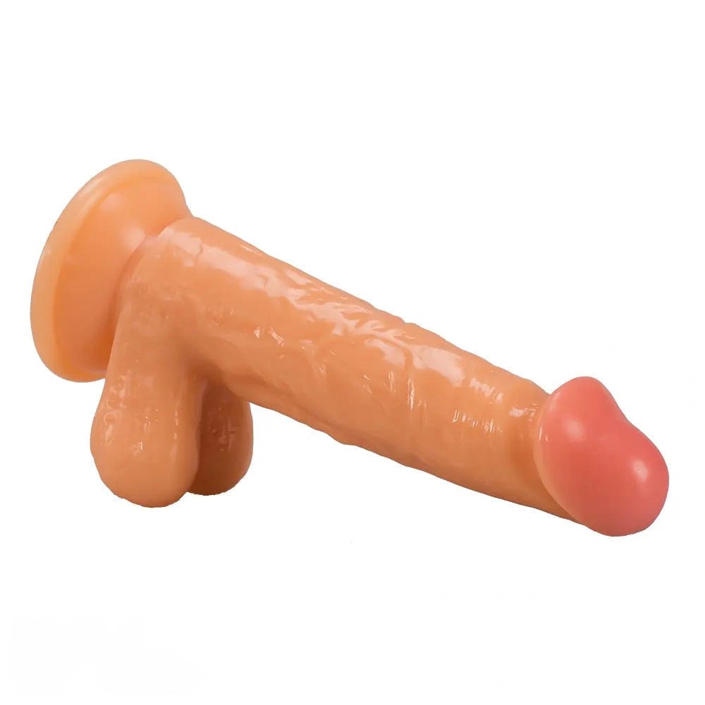 Veiny Pink-Tip Suction Dildo - Realistic PVC Dildo, 7 in