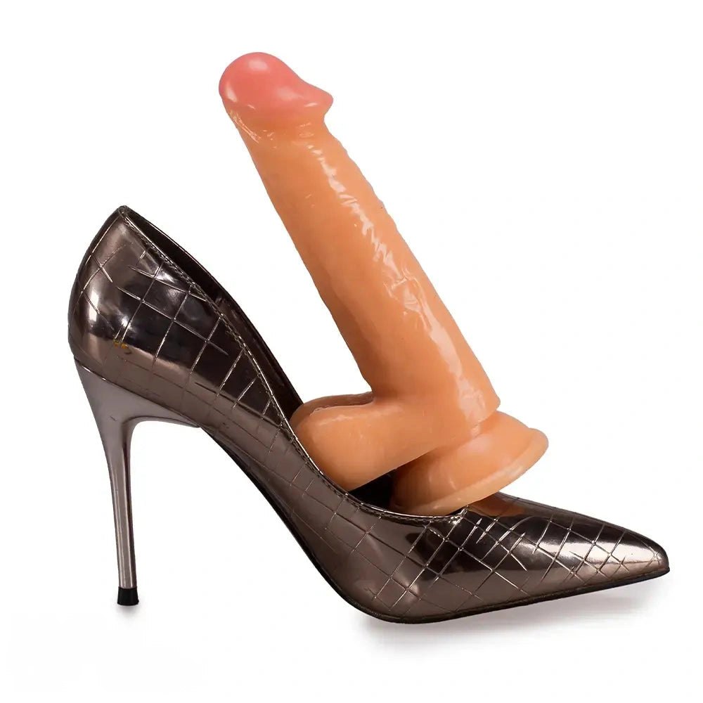 Veiny Pink-Tip Suction Dildo - Realistic PVC Dildo, 7 in