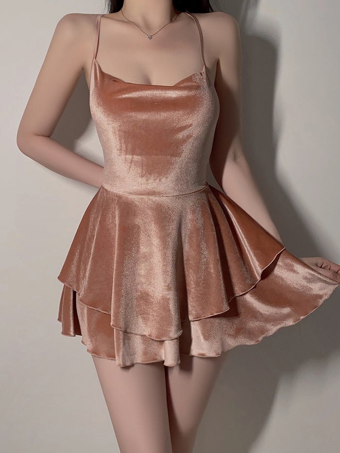 Velvet Backless Ruffle Nightdress - Sexy Lingerie Dress