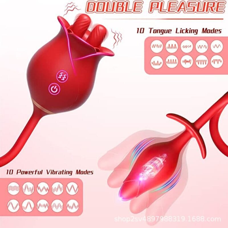 Rose Tongue-Licking Anal Plug Toy - Vibrating Rose Clit Toy