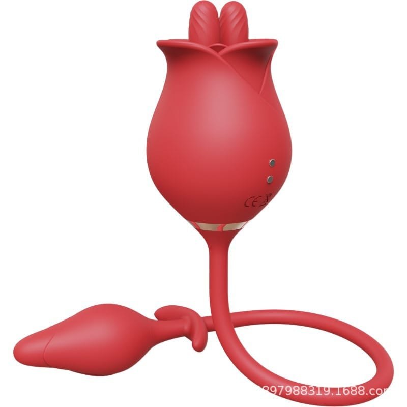 Rose Tongue-Licking Anal Plug Toy - Vibrating Rose Clit Toy