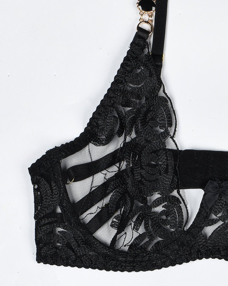 Vintage Gemstone Lace Garter Set - Garter Lingerie Set