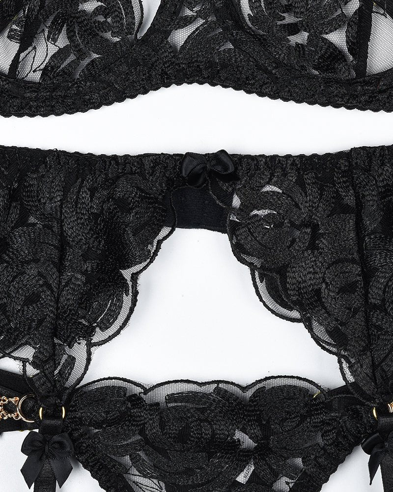 Vintage Gemstone Lace Garter Set - Garter Lingerie Set