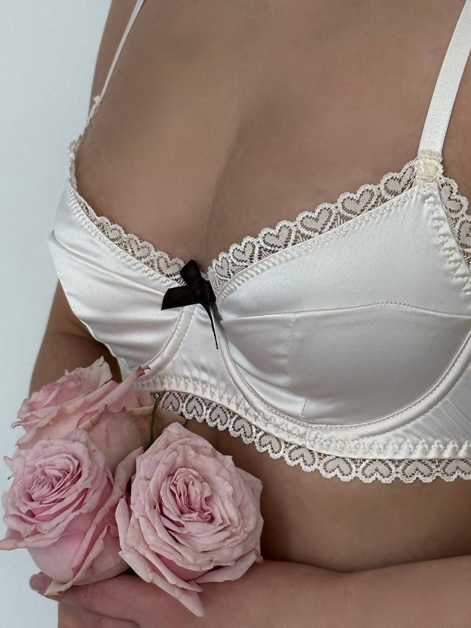 Satin Bow Bra and Thong Set - Lingerie Set for Women