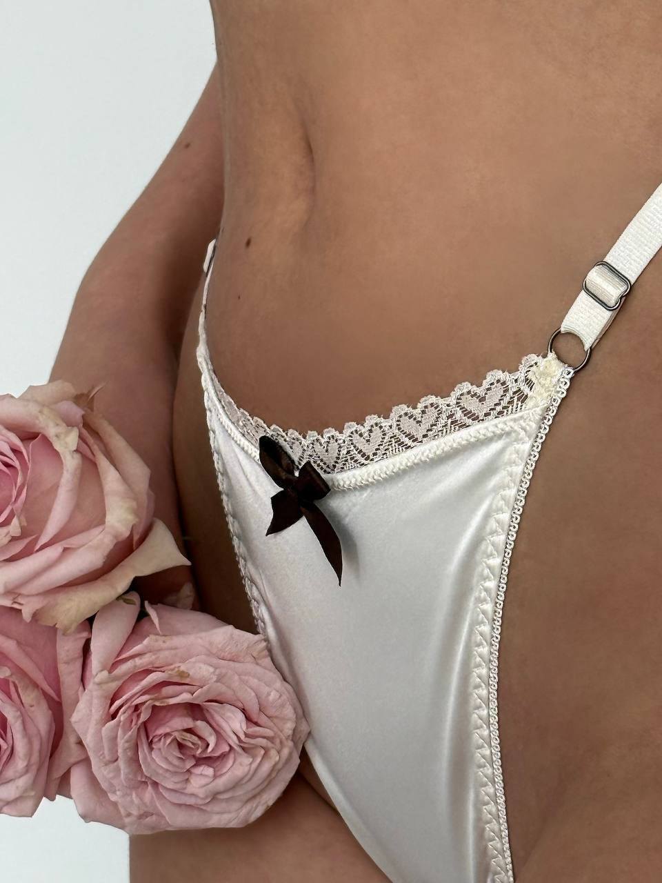 Satin Bow Bra and Thong Set - Lingerie Set for Women