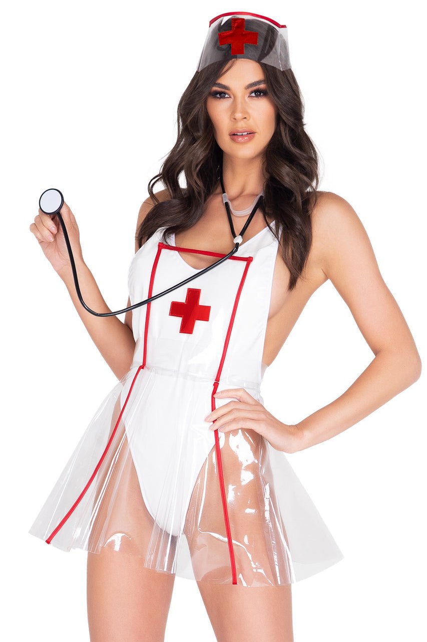 Vinyl Open-Back Nurse Bodysuit - Lingerie Bodysuit for Women