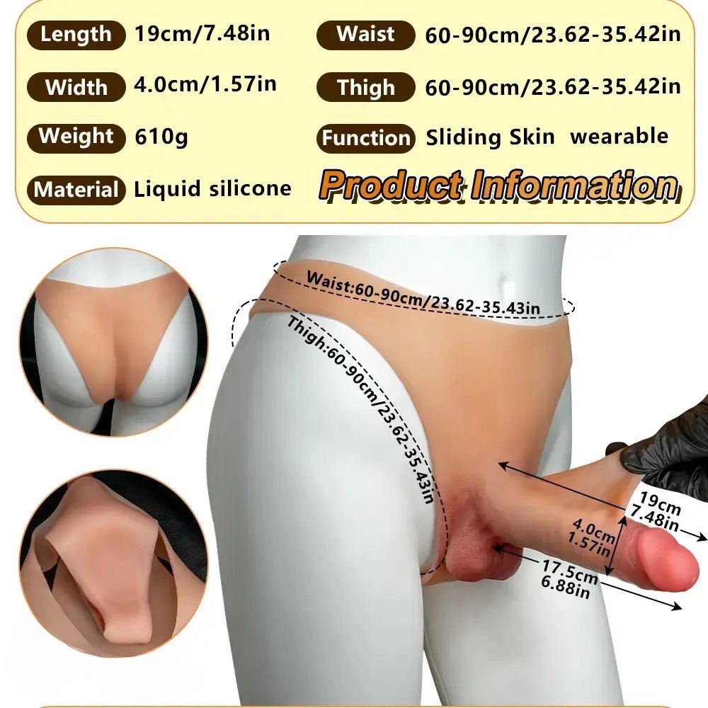 Wearable Strap Dildo, Flesh Silicone - Strap-On Harness Toy