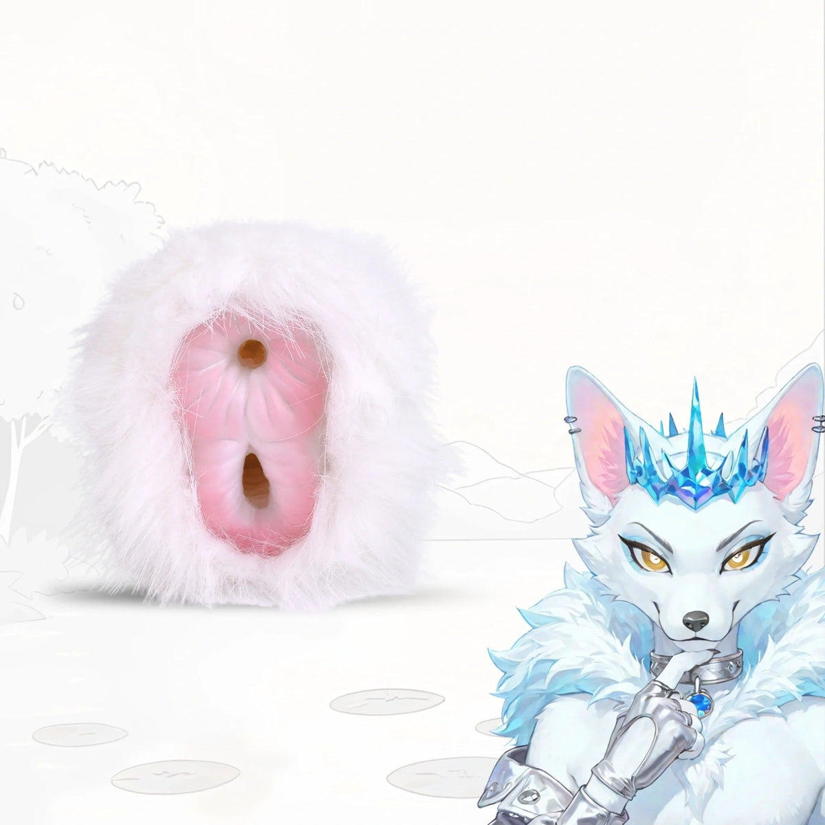 White Fur Masturbator, Dual Entry - Male Masturbator Stroker