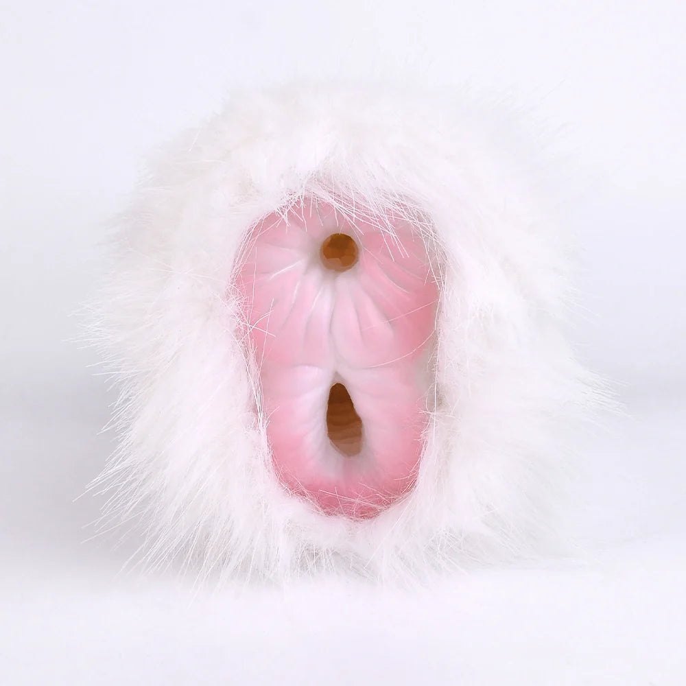 White Fur Masturbator, Dual Entry - Male Masturbator Stroker