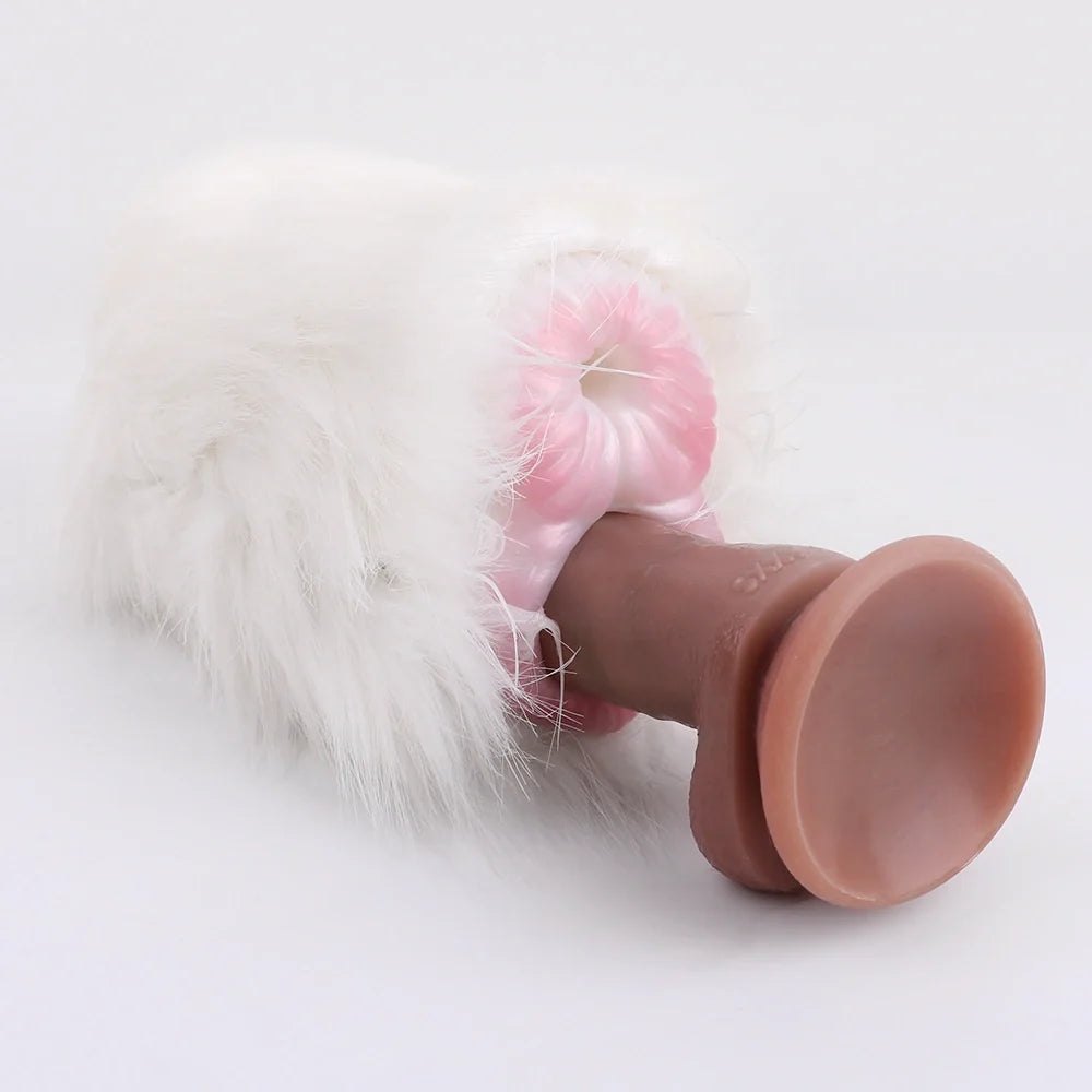 White Fur Masturbator, Dual Entry - Male Masturbator Stroker